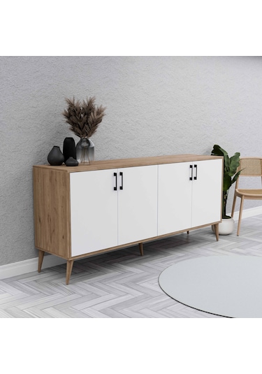 1676 Hera ( Ahşap Ayaklı ) Modern Konsol Sepet - Beyaz 180 CM