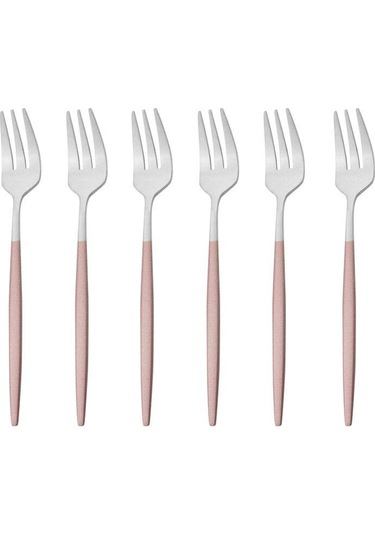 Pembe Ve Gümüş 6 Adet Renkli Çatal Seti Çay Kek Aperatif Çatal Yemek Takımı Çatal Bıçak Takımı Mat Paslanmaz Çelik Sofra Tatlı Meyve Çatalı Gümüş Seti Pembe - Gümüş