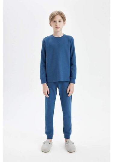 DeFacto Erkek Çocuk Pijama Takım Waffle Uzun Kollu Üst Uzun Alt D5343A824WNIN103