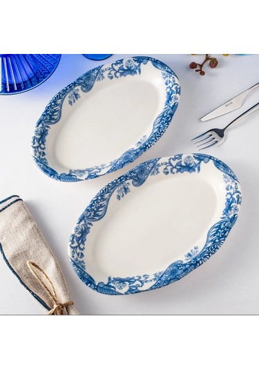 Fecra Vintage Blue 2'li Kayık Tabak