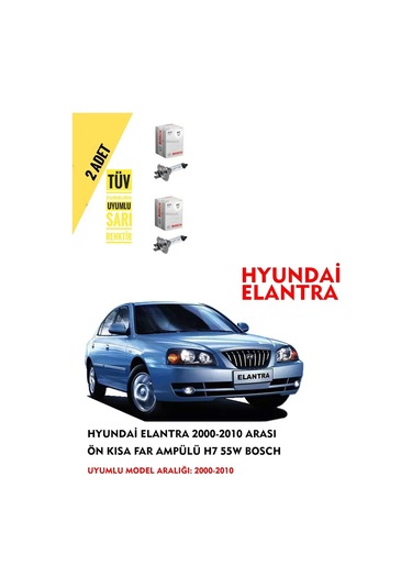 Hyundai Elantra 2000-2010 Arası Ön Kısa Far Ampülü 2 Adet Sarı Renk
