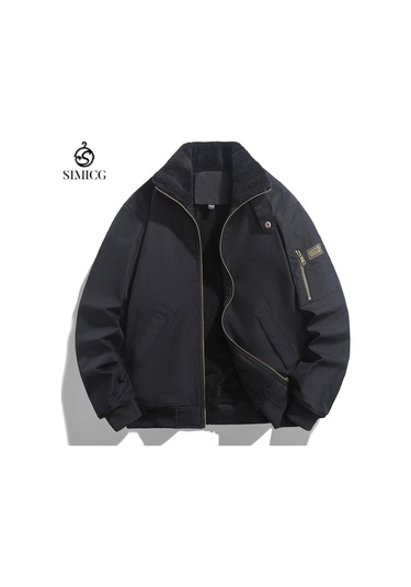 Erkek Polar Astarlı Ceket, Sonbahar/kış Stili, Kalın Polar Astarlı Ceket, Açık Hava Uçuş Ceketi, Pamuklu Mont Siyah