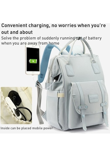 Çok Fonksiyonlu Usb Anne Ve Bebek Çantası - Siyah Beyaz - Siyah