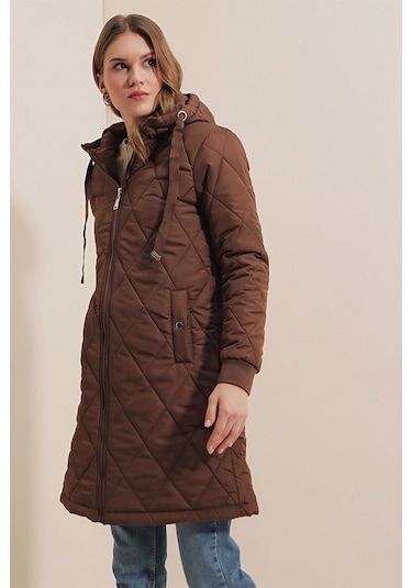 Gabria Kapşonlu Kadın Mont Kahverengi