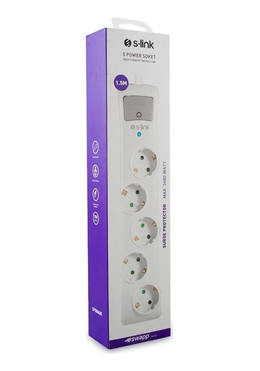 S-link Swapp SPGNA05 750J 5'li Akım Korumalı Priz 1.5 Metre