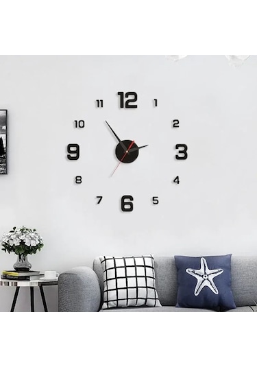 Ev Ve Ofis İçin 3 Boyutlu Duvar Saati Çerçevesiz Modern Duvar Saa Siyah