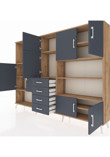 Arges Dolap 9 Raflı 4 Çekmeceli 8 Kapaklı 220x30x163 Çam-antrasit Çam-antrasit