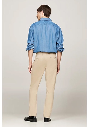 Erkek Denton Saten Düz Paça Chino Pantolon - Bej Beige