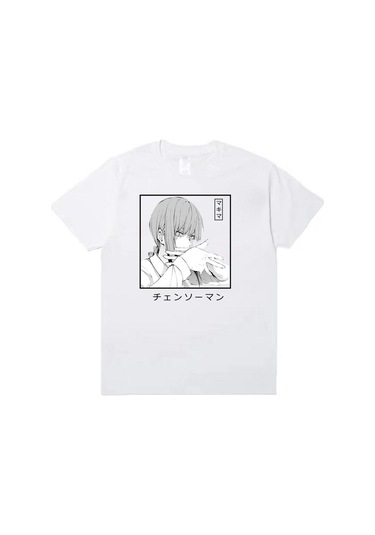 Beyaz Anime Testere Adam Rahat Hip Hop Büyük Boy Womne Erkekler Kawai Makima T-shirt Harajuku Yaz Kısa Kollu Beyaz