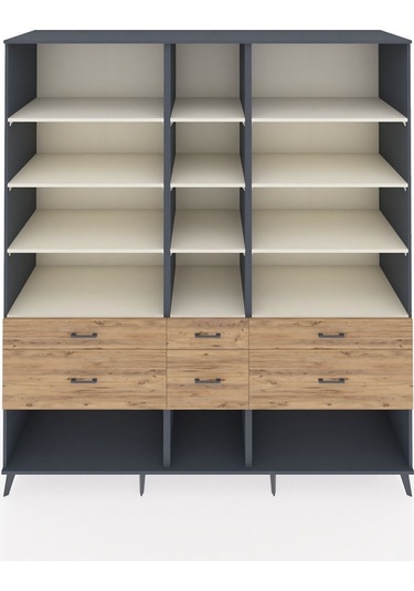 Kronos Dolap 12 Raflı 6 Çekmeceli 220x59x243 Antrasit-aytaşı/çam Aytası/atlas Çam