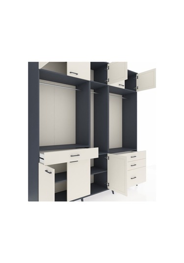 Hyperion Dolap 8 Raflı 4 Çekmeceli 3 Askılı 220x44x243 Antrasit-aytaşı/aytaşı Aytası/aytası