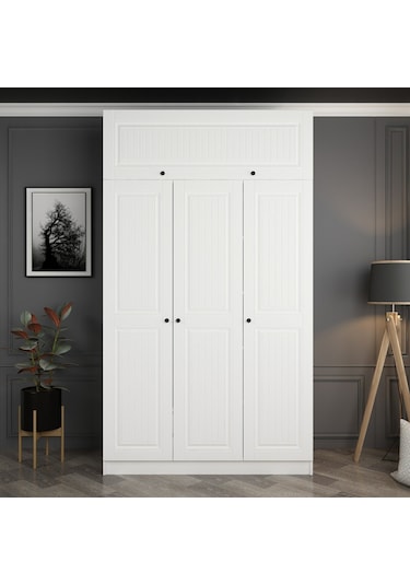 Minar Kale 3 Mebran Kapaklı 2 İç Çekmeceli Dolap Ve Yüklük Beyaz 255cm