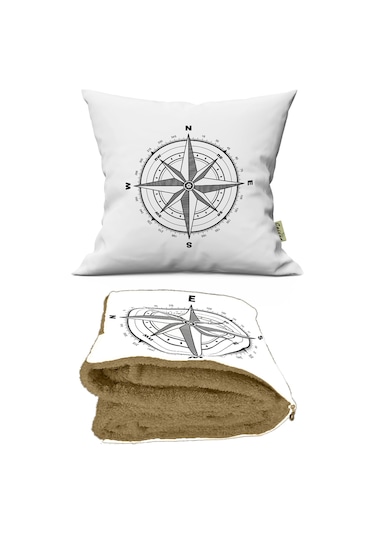 Pusula Desenli İç Dolgusu Battaniyeli Araç İçi Opsiyonel Yastık