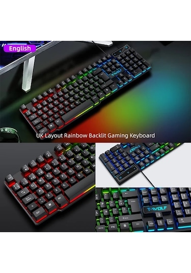 Techbloom Wolf Tf200 Oyun Klavye Ve Fare Seti Kablolu Arkadan Aydinlatmali Oyun Ve Ofis Kullanimi Diğer