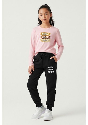 3'lü Sıfır Yaka Baskılı Kız Çocuk Alt-üst Takım Çok Renkli