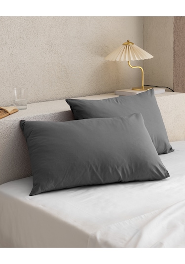 Manon %100 Pamuk Ranforce Düz 2'li Yastık Kılıfı Seti - Antrasit Gri