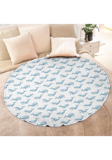 Balina Desenli 47 İnç Yuvarlak Polar Battaniye, Yumuşak, Hafif, Yetişkin & Çocuk-a18 Whale Watercolor Blue