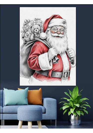 Ahşap Tablo Noel Baba Hediye Çuvalı