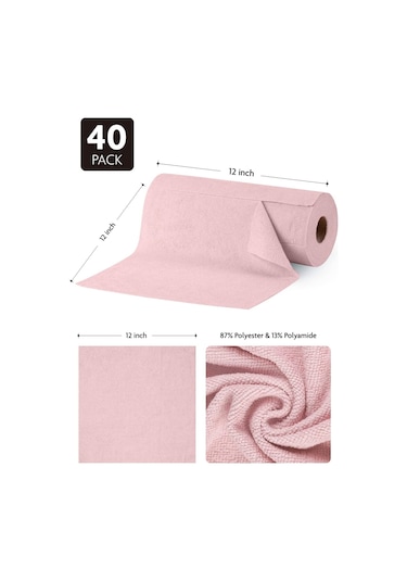 Çok Amaçlı Rulo Mikrofiber Temizlik Bezi 30x30 40 Yapraklı Pembe Pembe