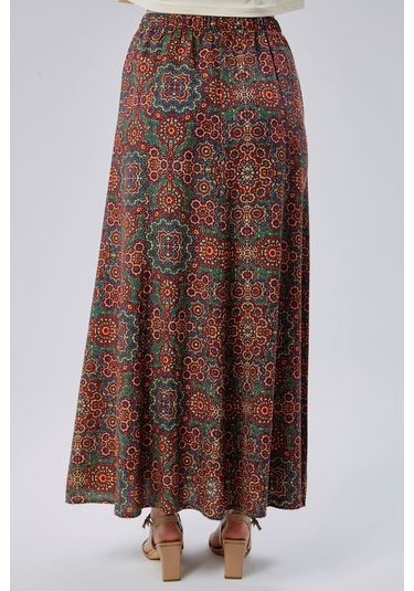 Nurören Viskon Kumaş 8 Parça Uzun Kadın Etek- Turuncu Turuncu