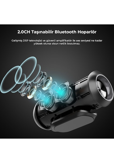 Lecoo DS154 30W Kablosuz Bluetooth 5.0 RGB Aydınlatmalı TWS Stereo Boombox Taşınabilir Hoparlör