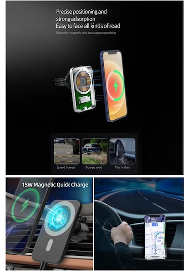 M 15W İphone Magsafe Kablosuz Şarj Oto Araç İçi Telefon Tutucu