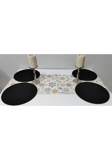 Kar Tanesi Desenli Runner Ve 4lü Supla Takımı Siyah