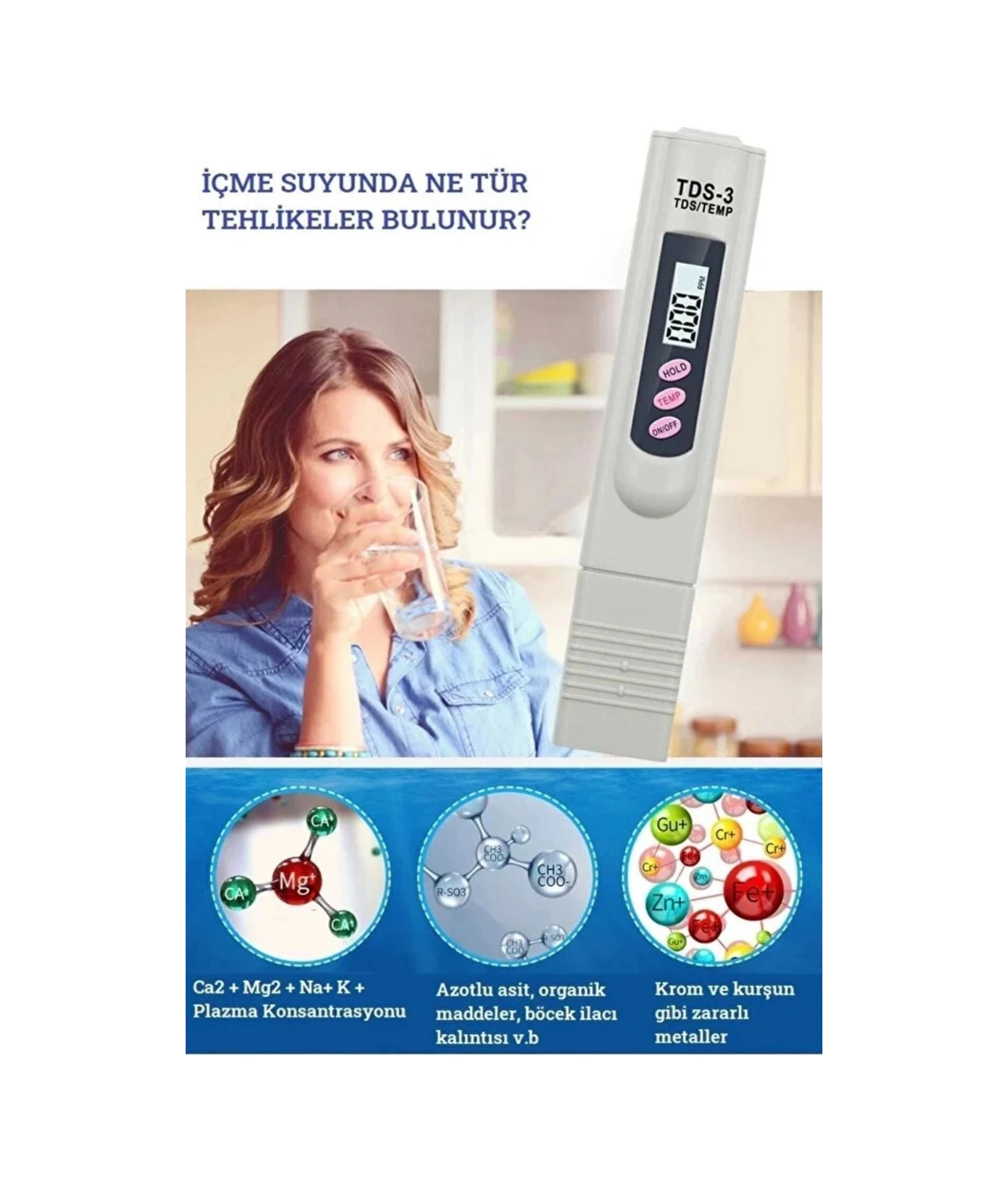 Tds Su Kalite Test Ölçüm Cihazı Saflık Ölçer