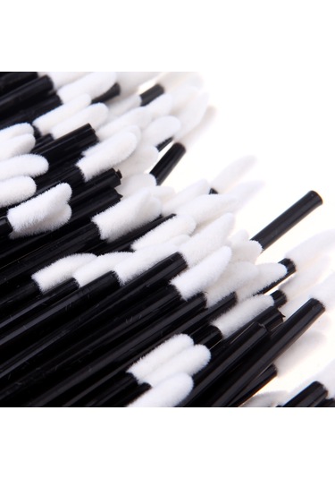 Hfambition Tek Kullandım植绒 Dudak Fırçası 100 Adet, Beyaz Uç Siyah Çubuk, Hijyenik Makyaj Gereci, 9 Cm Uzunluk