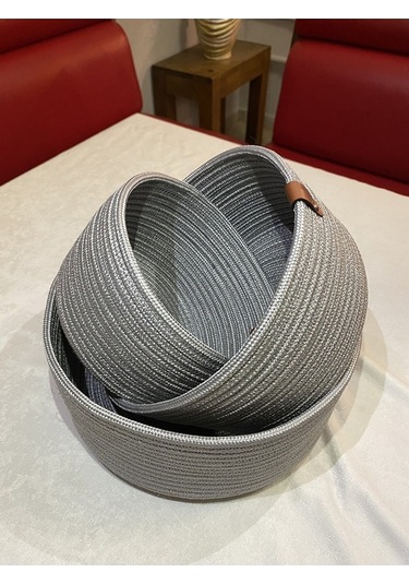 3lü Jüt Hasır Sepet Takımı ,el Dokuma, Çok Amaçlı Sepet, Banyo Ve Mutfak Organizeri Gri