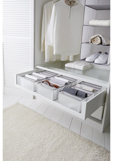 Ocean Home Textile 3'lü 7 Bölmeli Gri Çizgili Çekmece İçi Düzenleyici Set