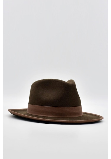 Vintage Erkek Fedora Fötr Şapka Panama İngiliz Trilby Kasket Kahve - Kahverengi Koyu Koyu Kahverengi
