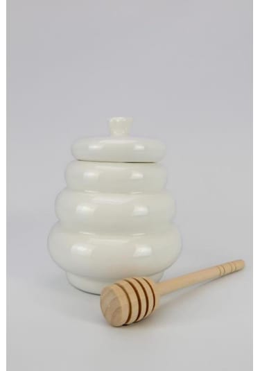 Acar Pamira Ahşap Kaşıklı Porselen Bal Kavanozu - Yam-06128