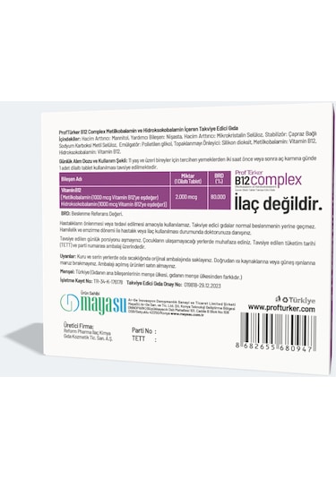 Proftürker B12 Complex 30 Dilaltı Tablet