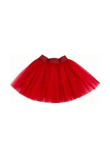 Kız Çocuk Beli Lastikli Siyah Tütü Etek-15346 Kırmızı