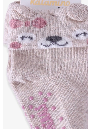 Breeze Kız Bebek Soket Çorap Abs Li Hayvancık Desenli Bej (6 Ay-2 Yaş)