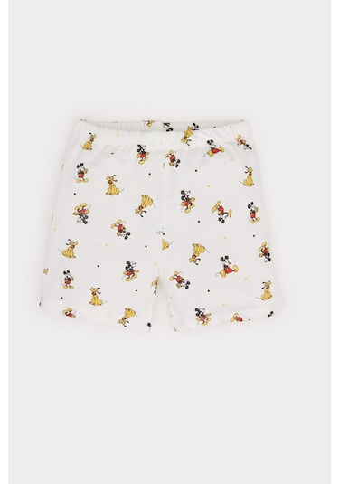 DeFacto Erkek Bebek Disney Mickey & Minnie Pijama Takımı Kısa Kollu Penye Üst Beli Lastikli Şort E1185A525HSER233 Ekru
