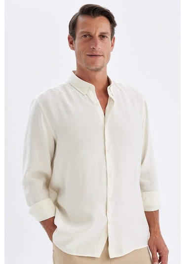 DeFacto Relax Fit Polo Yaka Poplin Modal Basic Düz Uzun Kollu Gömlek C4131AX24SMER102