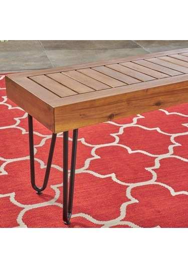 Abronyahediye Minimalist Bahçe Bankı Ahşaplı Metal Bench Ahşap