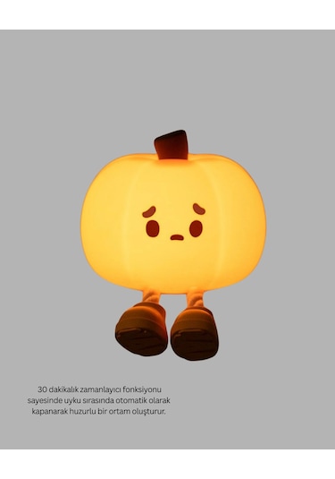 Pumpkin Led Gece Lambası Üç Kademeli Işık Ayarlı Sarı