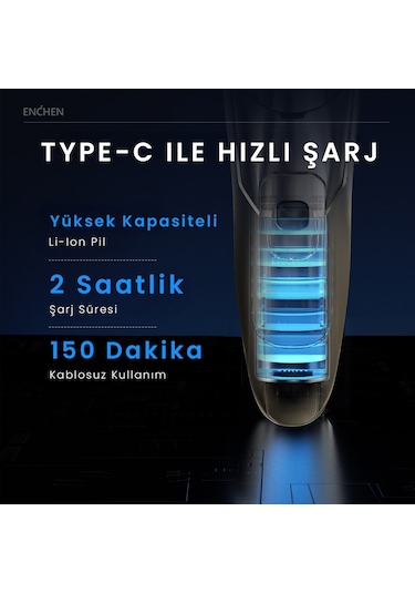 Enchen Steel 3s Gold Çift Yönlü Kavisli Bıçaklı Dijital Ekranlı Suya Dayanıklı Şarjlı Tıraş Makinesi