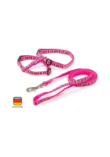 Kedi Gezdirme Tasması 120 CM Kayışlı Zebra Desenli Pembe