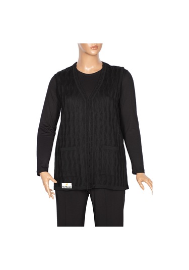 Hesna Kadın Gizem Ajurlu Cepli Siyah Triko Yelek Siyah