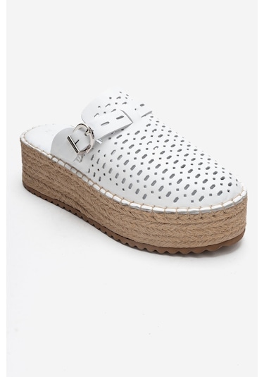 Luvishoes Louıs Beyaz Cilt Hakiki Deri Burnu Kapalı Hasır Dolgu Taban Terlik Beyaz