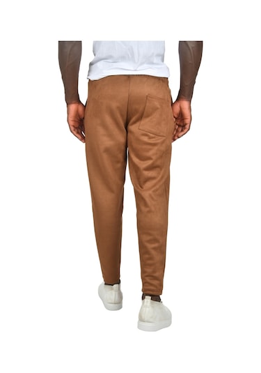 Deepsea Erkek Kahve Beli Lastikli Bağcıklı Kırışmayan Süet Kumaş Rahat Kesim Dar Paça Spor Pantolon 2505556 Kahve Kahverengi