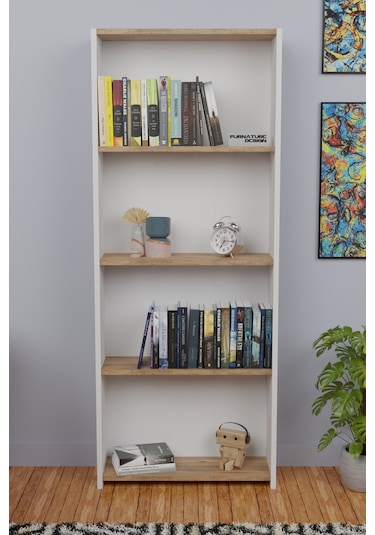 5katlı Kitaplık Arkalıklı Geniş Raf Kütüphane 170cm Beyaz - A.çam