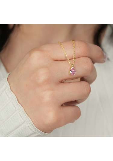 Kunzit Taşlı Gümüş Kolye Gm19