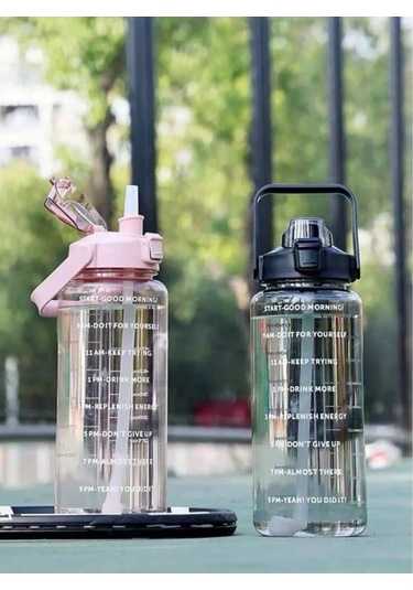 Motivasyonel Su Matarası 2 L Pipetli Pembe