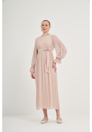 FTZ Women Ftz Plise Şifon Elbise Beige 31019 Beige