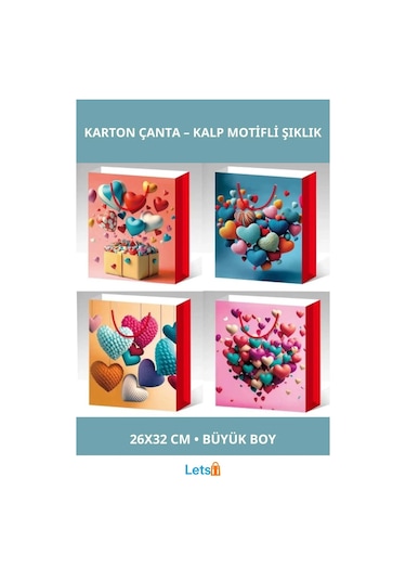Büyük Boy Kalp Desenli Şık Karton Çanta